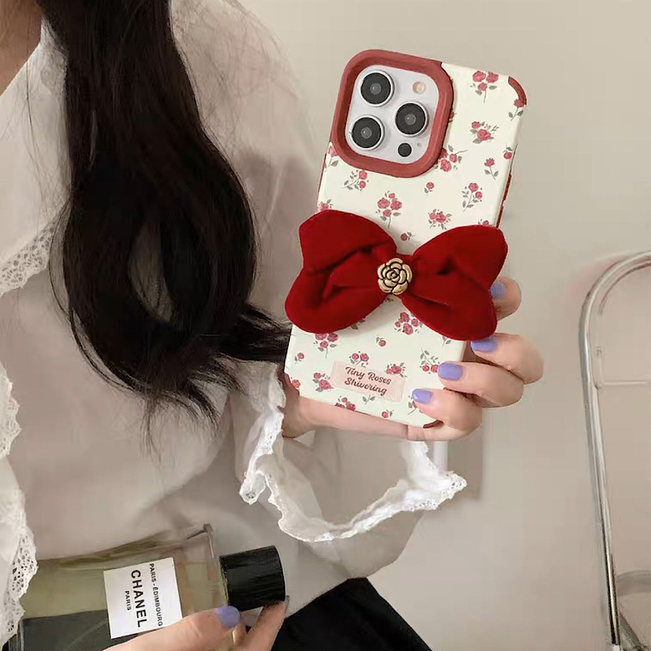 iPhoneケース かわいい 赤い リボン フラワー スマホケース