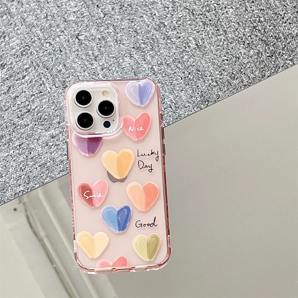 iPhoneケース かわいい カラフル ハート ピンク スマホケース