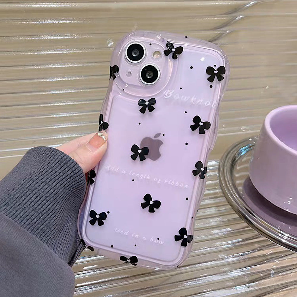 iPhoneケース ブラック 頑丈 リボン かわいい スマホケース