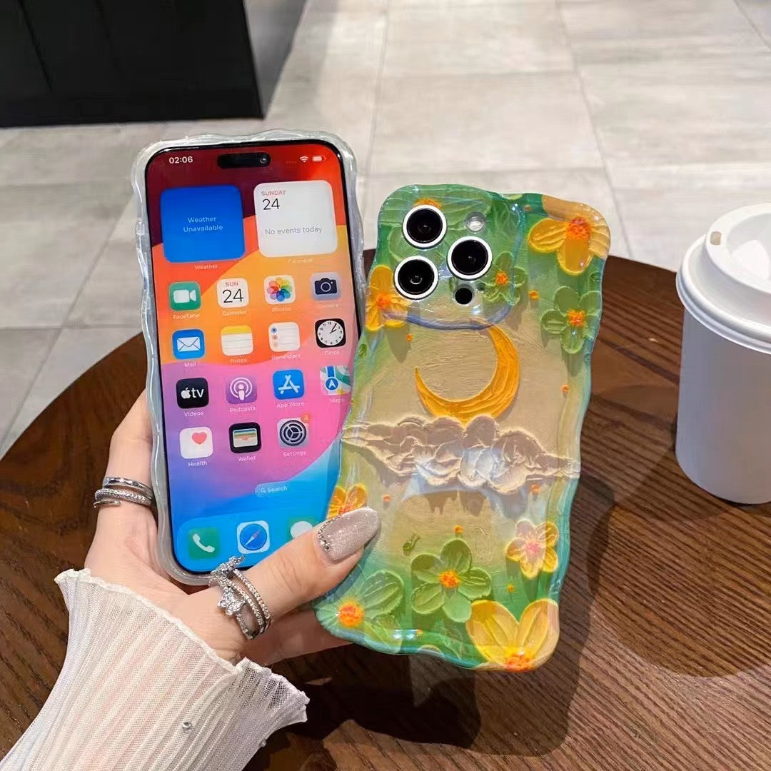 iPhoneケース かわいい フラワー 月 スマホケース