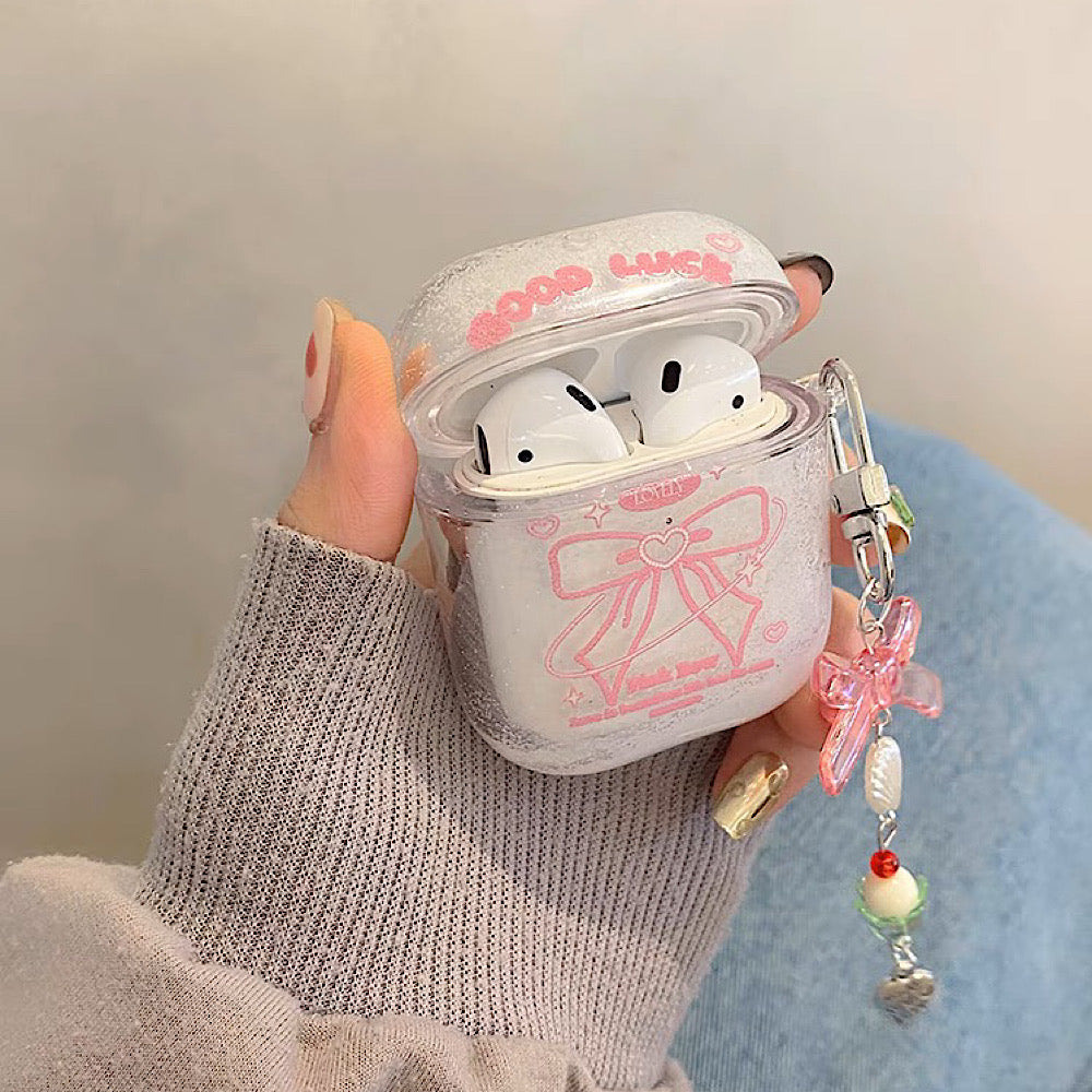 AirPodsケース ピンク リボン かわいい ホワイト AirPods proケース