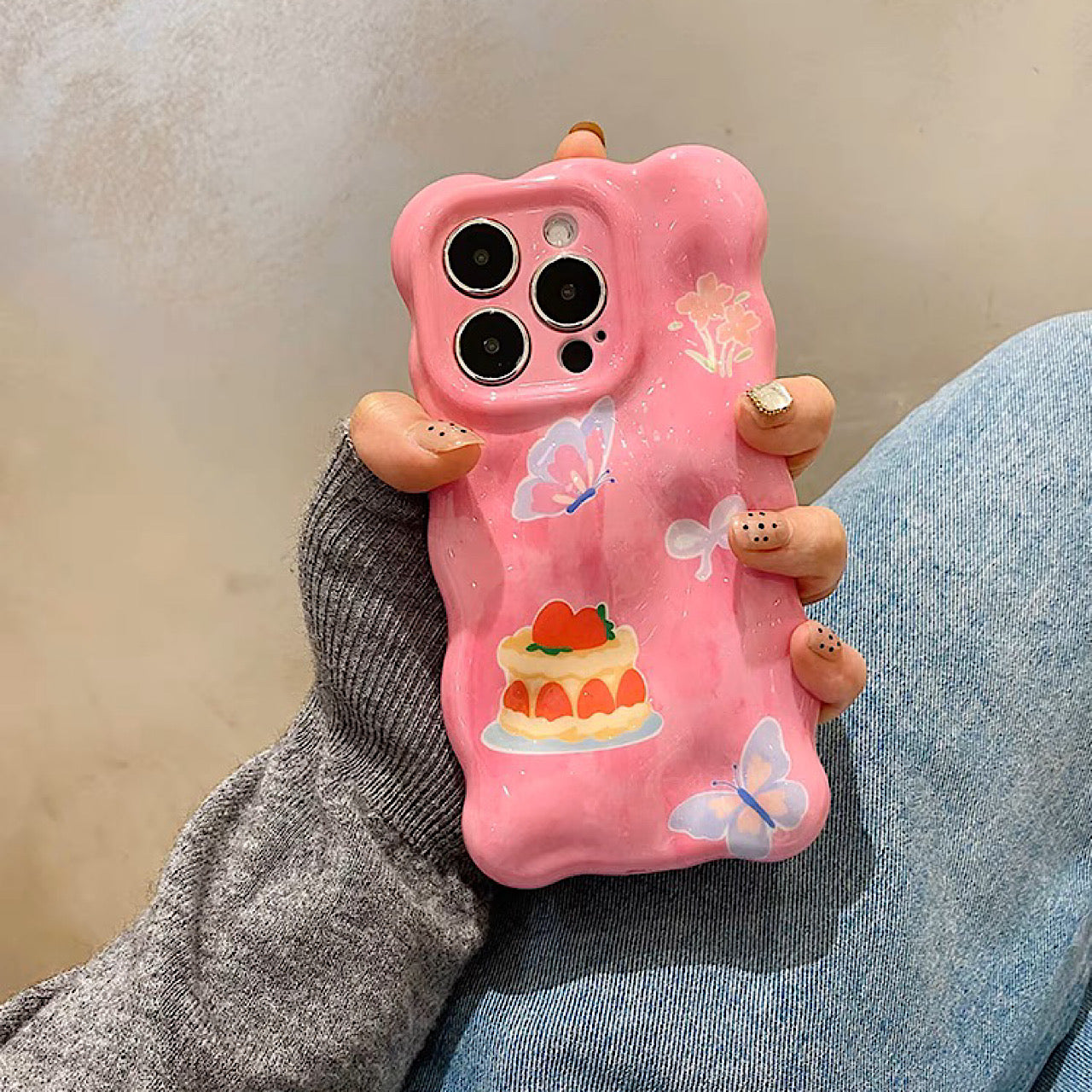 iPhoneケース かわいい ケーキ 蝶々 ピンク スマホケース