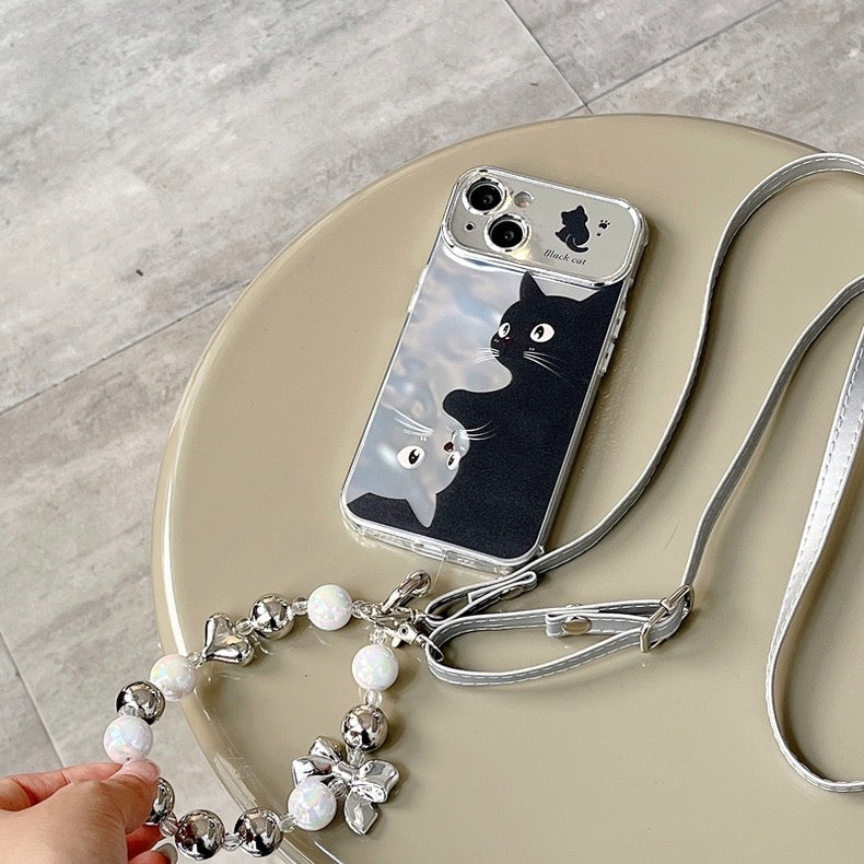 iPhoneケース かわいい ねこ カメラ保護付き ショルダー ストラップ スマホケース