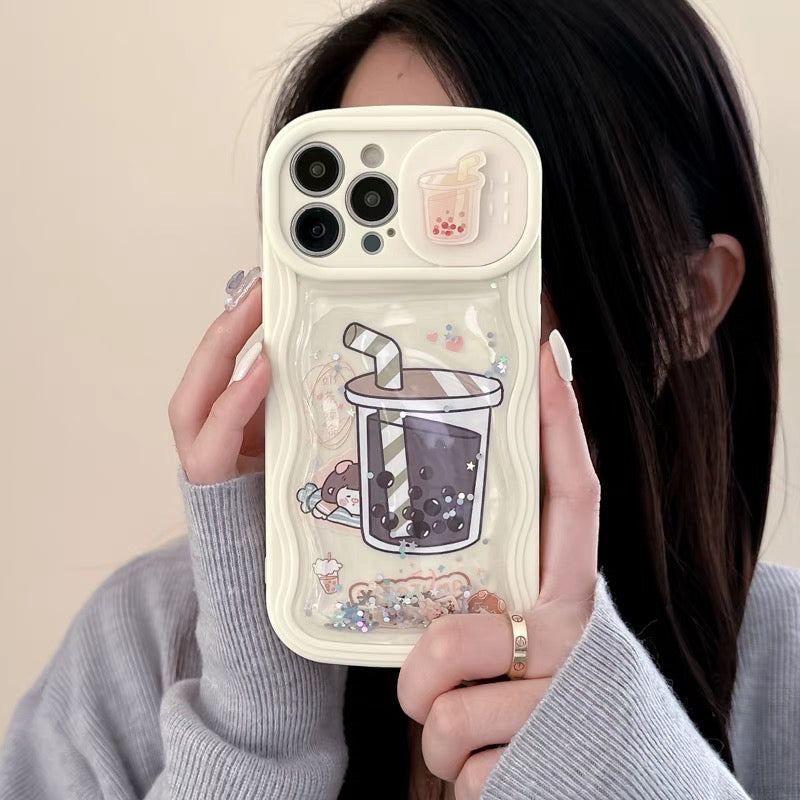 iPhoneケース カメラカバー タピオカ かわいい キラキラ スマホケース