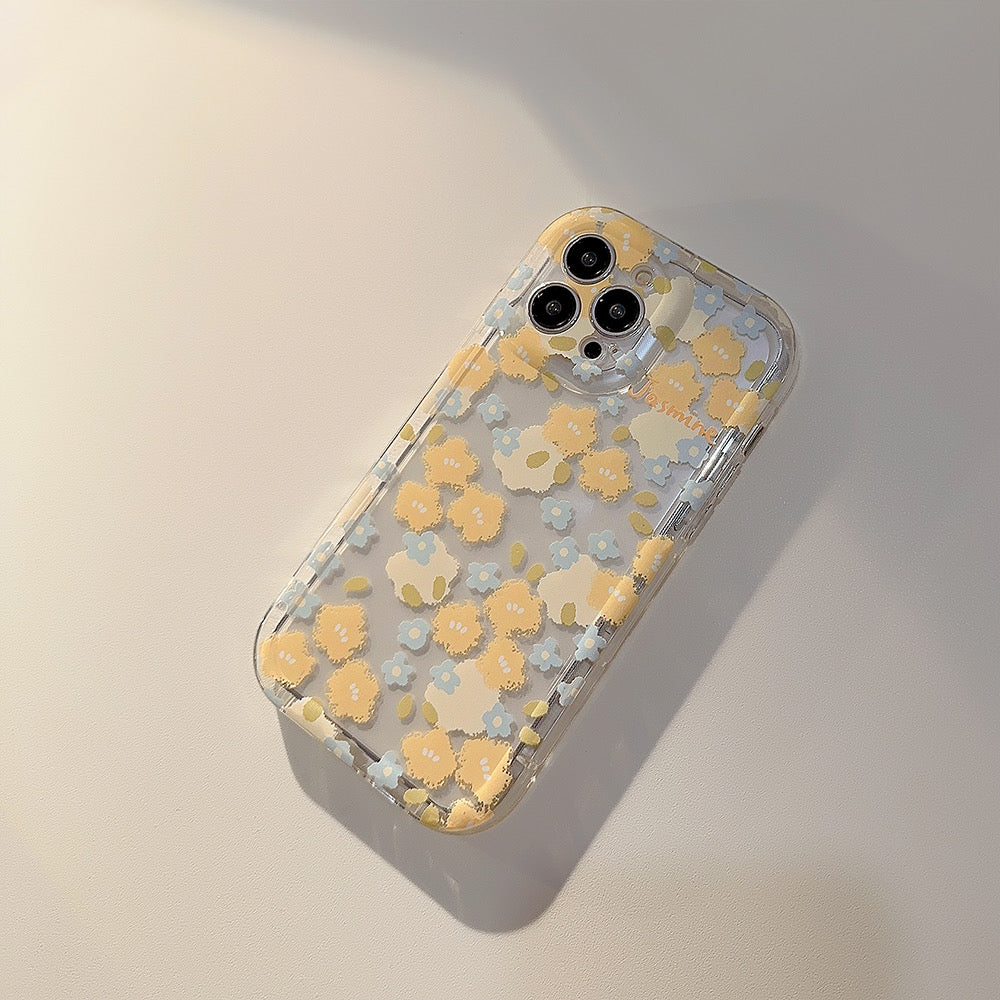 iPhoneケース イエロー フラワー かわいい 透明 クリア スマホケース