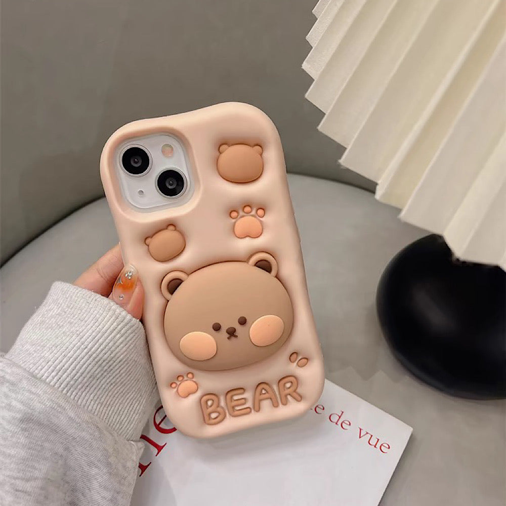 iPhoneケース かわいい 持ち手付き 熊ちゃん スマホケース