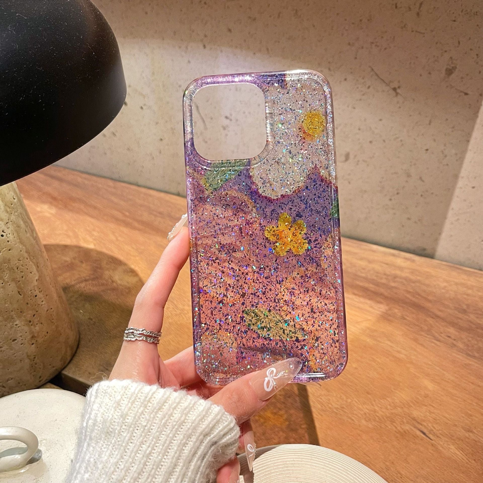 iPhoneケース　かわいい　お花柄　キラキラ　ブルー　ピンク　スマホケース